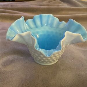 Fenton Sky Blue and White Hobnail Vase